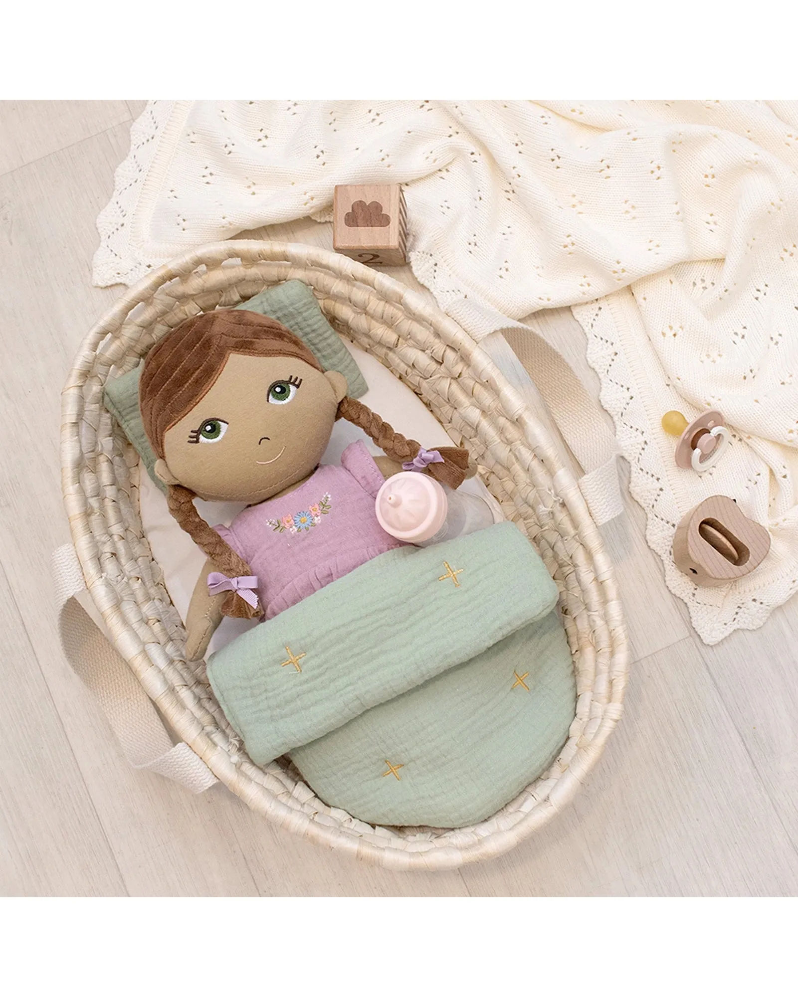 Woven Dolls Moses Basket Set Sage