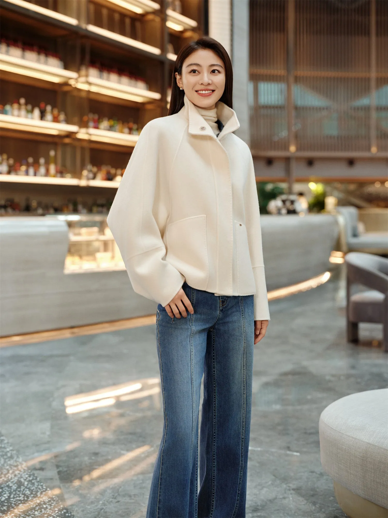 YAYING Cloud Cashmere Stand Collar Coat