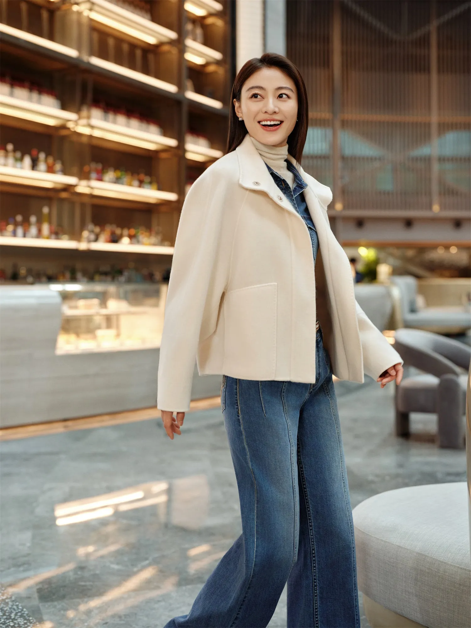 YAYING Cloud Cashmere Stand Collar Coat