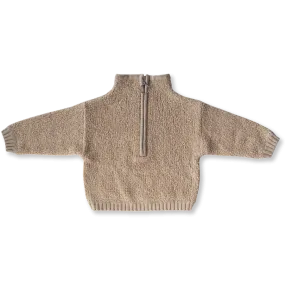 Zip Teddy Boucle Pullover- Stone