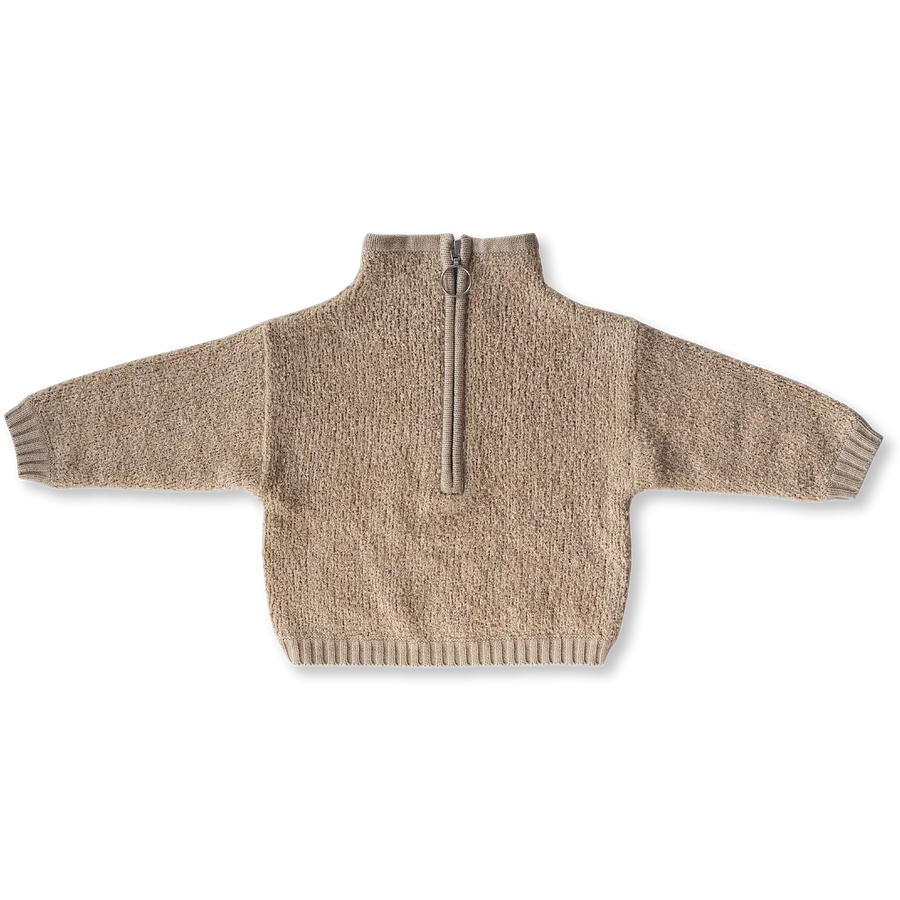 Zip Teddy Boucle Pullover- Stone